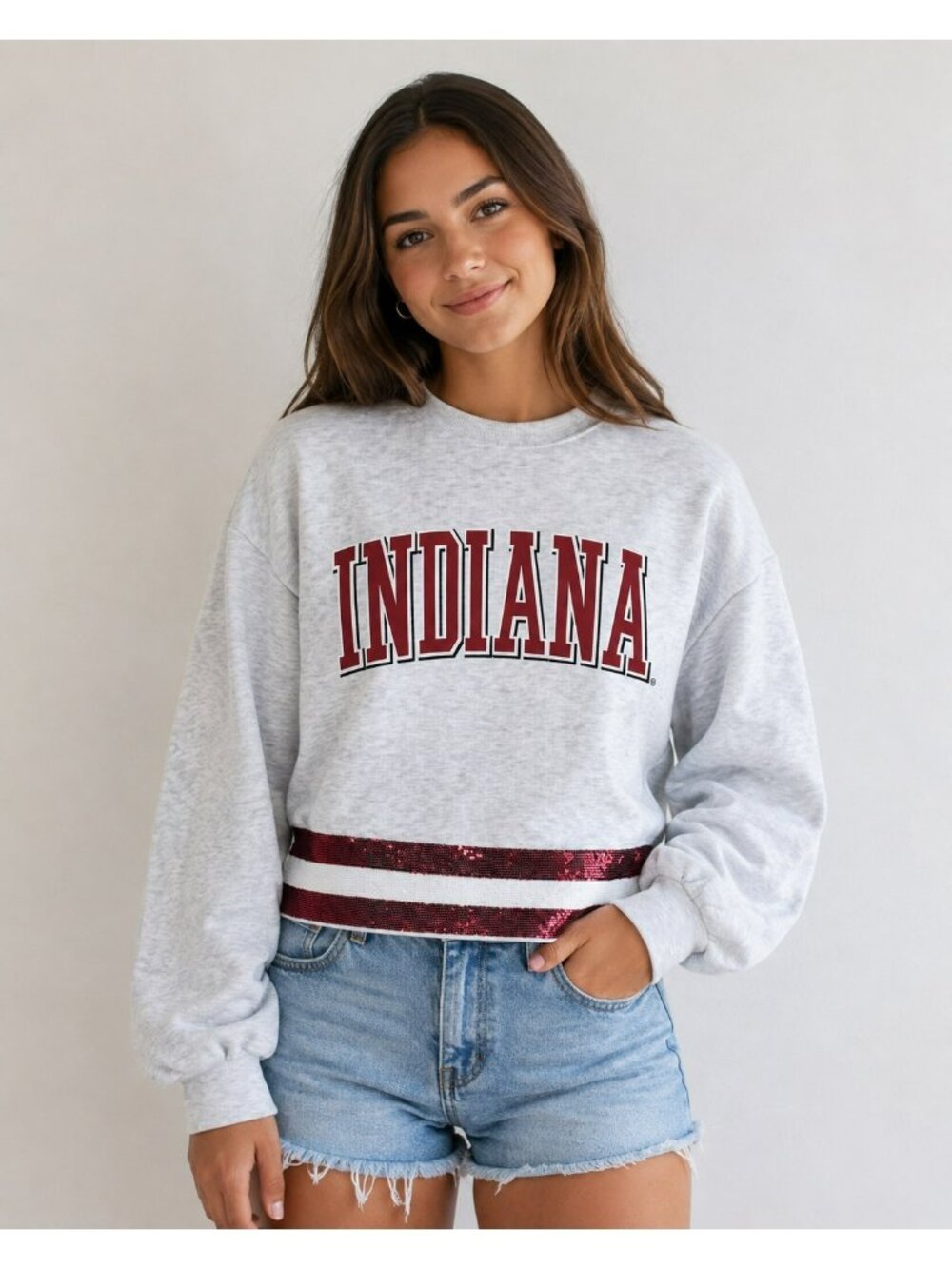 Gameday Couture Indiana Hoosiers Cropped Sequin Sweatshirt Women’s M IU Gray